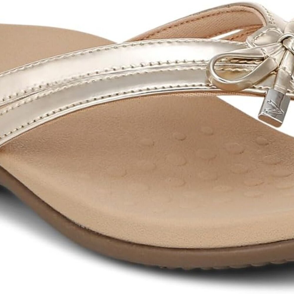 Women's Orthotic Flip Flops Faux Leather 7.5 Gold Slip On Arch Support Sandals
